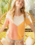 BiBi Round Neck Color Block Short Sleeve T-Shirt