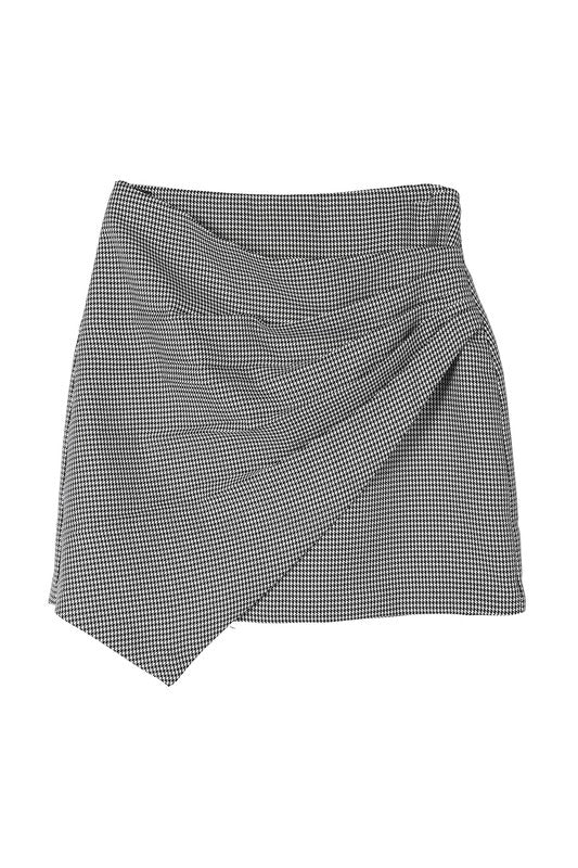 Lilou Houndstooth Shirred Wrap Skirt