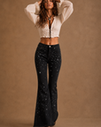 GJG Denim Starlit Glam Black Rhinestone Bell Bottom Jeans