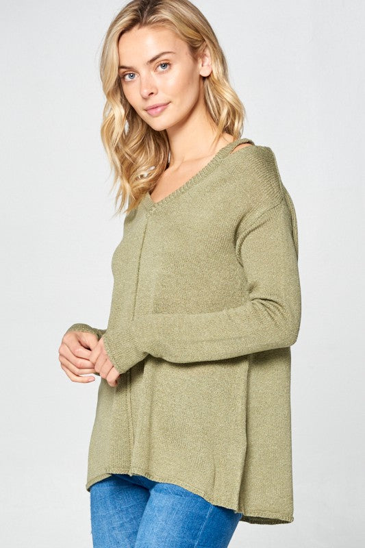 e Luna Solid Light Knit V-Neck Sweater