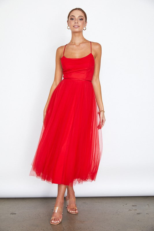 Tulle Ballerina Midi Dress with Cowl Front by One and Only Collective
