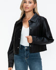 Snobbish Snap Down Long Sleeve PU Leather Jacket