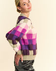 Davi & Dani Checkered Round Neck Long Sleeve Sweater