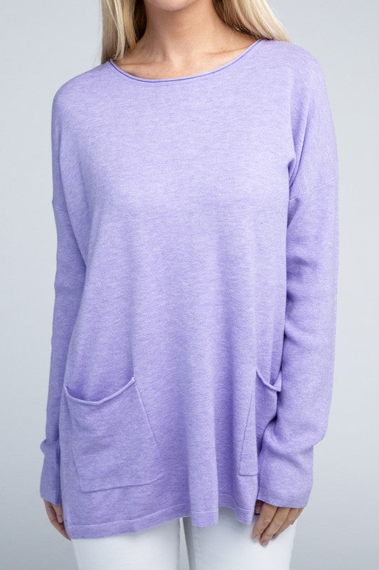 ZENANA Viscose Front Pockets Sweater