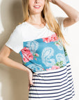 e Luna PLUS Solid Striped Floral Top