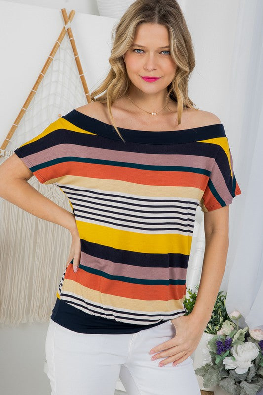 e Luna PLUS Striped Offshoulder Top