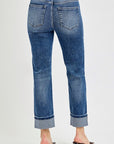 RISEN Full Size High Rise Crop Straight Roll Up Jeans