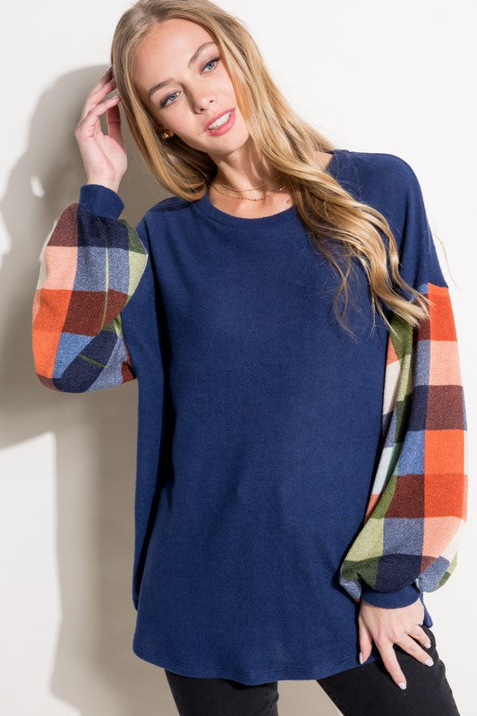 e Luna Multi Plaid Mixed Top