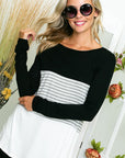 e Luna Solid Striped Colorblock Casual Top