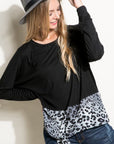 e Luna Plus Solid Cheetah Mixed Casual Top