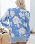 Floral Button-Up Pleated Puff Sleeve Shirt