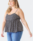 Zenobia Plus Size Frill Smocked Floral Sweetheart Neck Cami