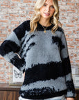 First Love Full Size Abstract Pattern Contrast Feather Yarn Sweater