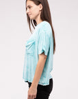 Zenana Washed Ribbed Cuffed Short Sleeve Round Neck Top