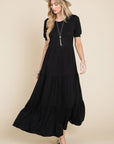 BOMBOM Short Sleeve Tiered Maxi Dress