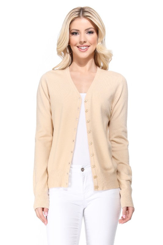 MAK Women&#39;s V-Neck Button Down Knit Cardigan Sweater