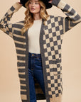 Annie Wear Checkered & Striped Open Front Long Sleeve Cardigan