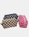 Zenana Checkered Pattern Knitted Cosmetic Pouch