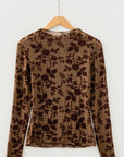 Floral Velvet Burnout Mesh Long Sleeve Top