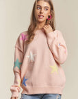 ADORA Stars Pattern Round Neck Drop Shoulder Sweater