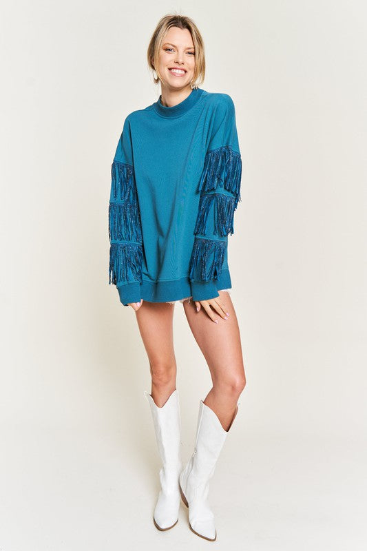 Jade By Jane Silver Studded Fringe Sleeve Top