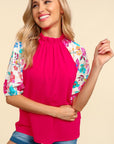 Haptics Frill Mock Neck Half Sleeve Blouse