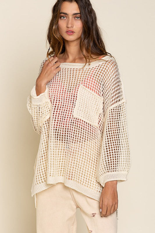 POL Oversized Fit See-through Pullover Sweater