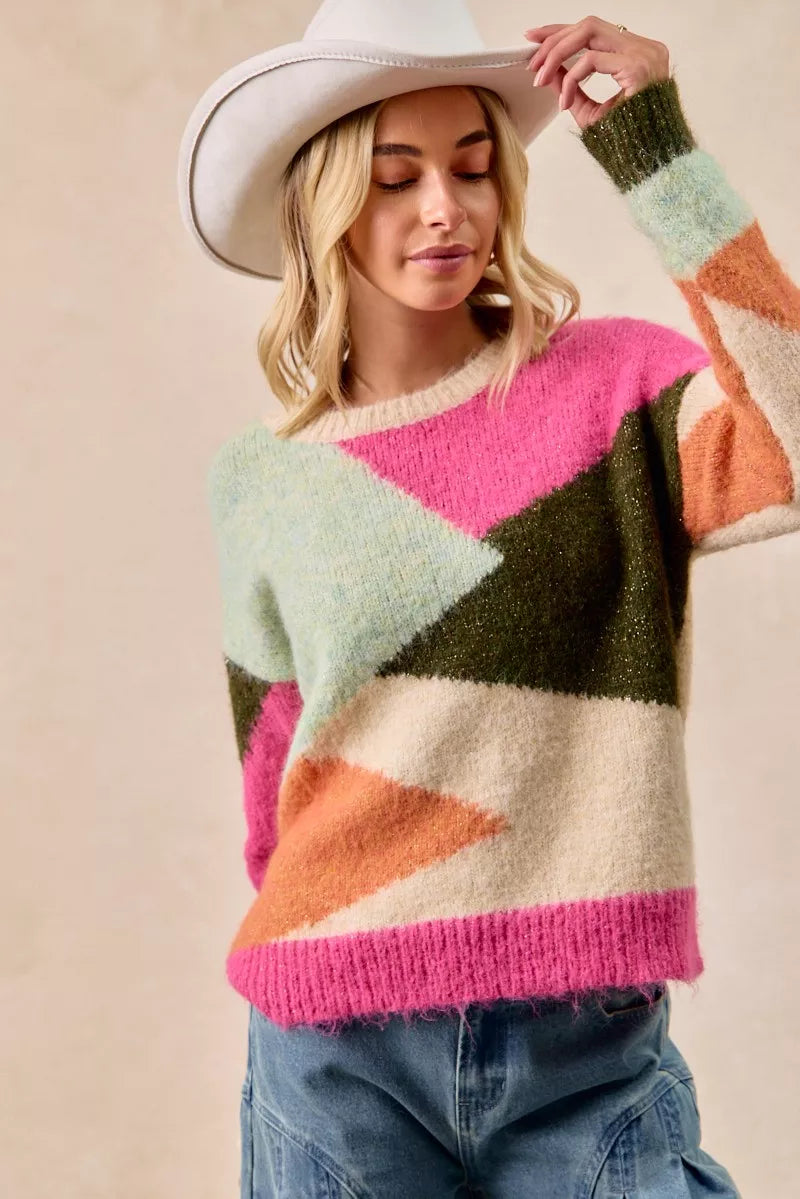 BiBi Multi Color Block Sweater Top
