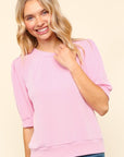 Haptics Full Size Wavy Rib Half Sleeve Knit Top