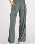 Mittoshop Stretch Banded Waist Wide Leg Pants with Pockets