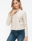 Snobbish PU Leather Zip Up Jacket with Pockets