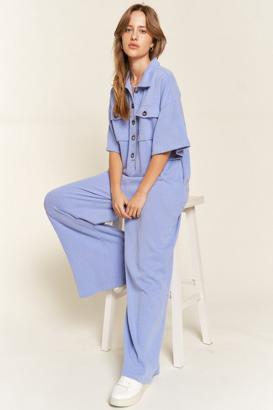 PLUS Jade by Jane Basic Collar Shirt Wide leg Jumpsuit