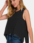 Zenana Exposed Seam Slit Round Neck Tank