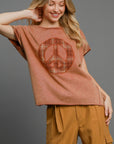 Umgee Peace Applique Round Neck French Terry Top