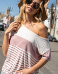 e Luna Solid Stripe Mix One Shoulder Top