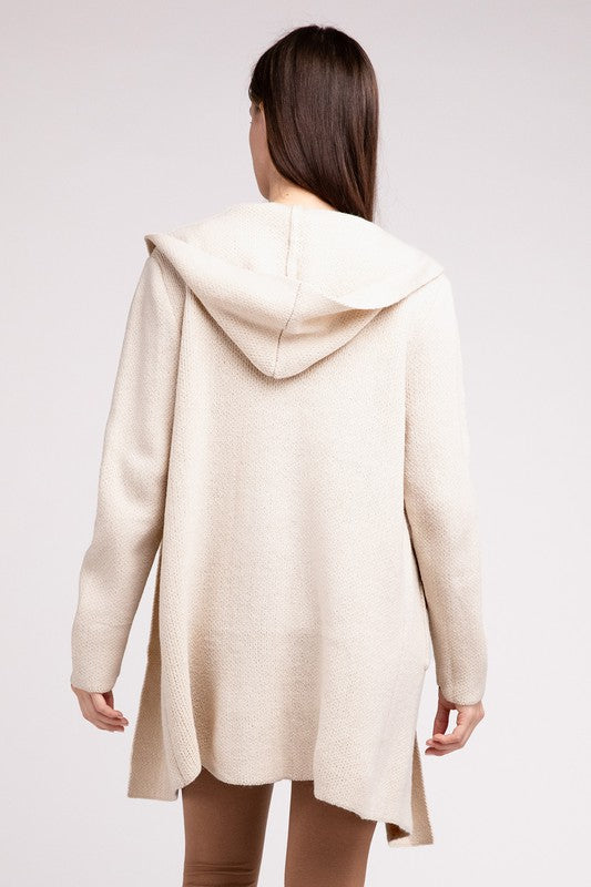 Zenana Hooded Open Front Sweater Cardigan