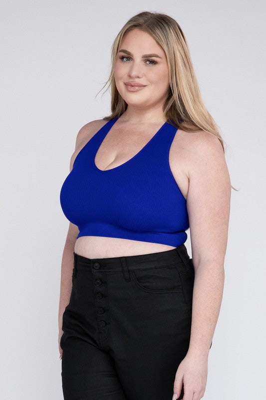 ZENANA Plus Ribbed Cropped Racerback Tank Top