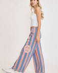 Umgee Peace Sign Patch Striped Wide Leg Pants