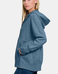 Zenana Half Snap Long Sleeve Hoodie with Kangaroo Pocket