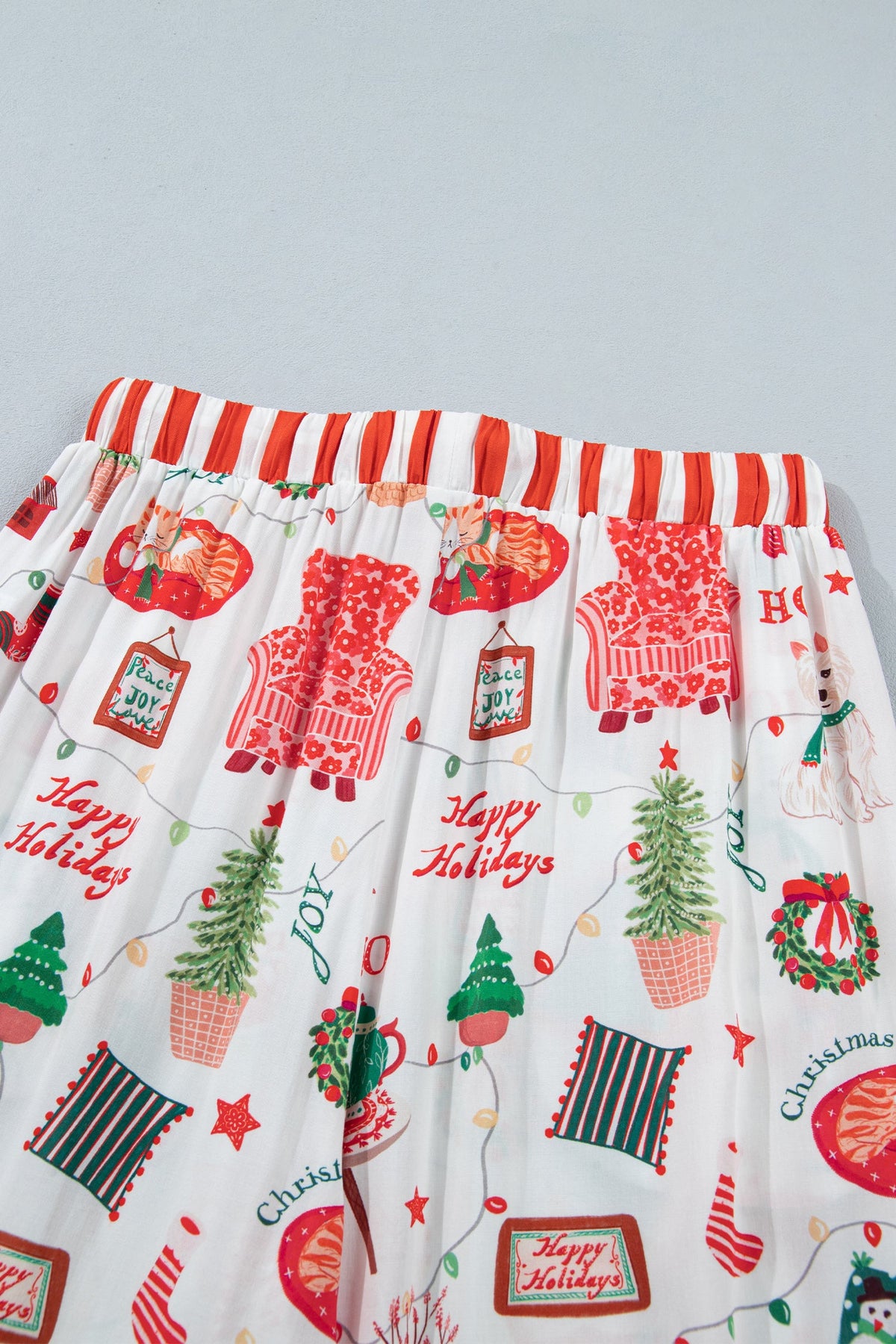 Christmas Morning Stripe-Trim Pajama Set — White