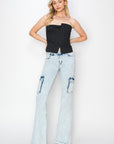 RISEN Full Size High Rise Cargo Flare Jeans