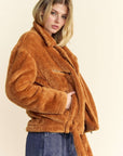 Davi & Dani Fuzzy Zip Up Collared Neck Jacket