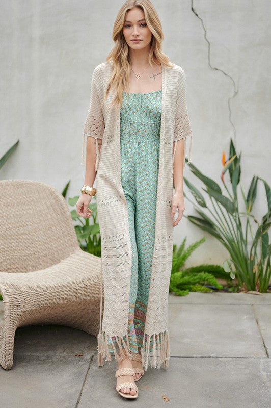 Davi &amp; Dani Solid Long Cardigan With Fringe