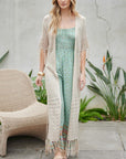 Davi & Dani Solid Long Cardigan With Fringe