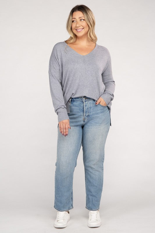 ZENANA Plus Garment Dyed Front Seam Sweater