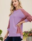 Celeste Full Size High-Low Contrast Round Neck Sweatshirt