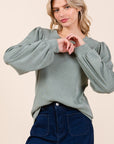 Mittoshop Round Neck Long Sleeve Rib Knit Top