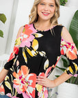 e Luna PLUS Floral Print Cold Shoulder Top