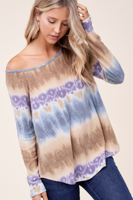 e Luna Cozy Tie Dye Print One Shoulder Top