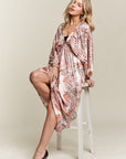 ADORA Printed V-Neck Batwing Sleeve Dress